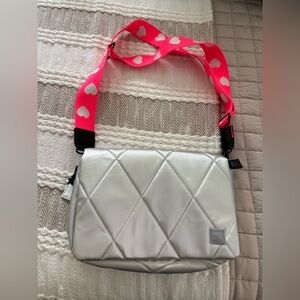 Shawn Killinger X IHKWIP Stylish Silver Quilted Bag with Pink Strap